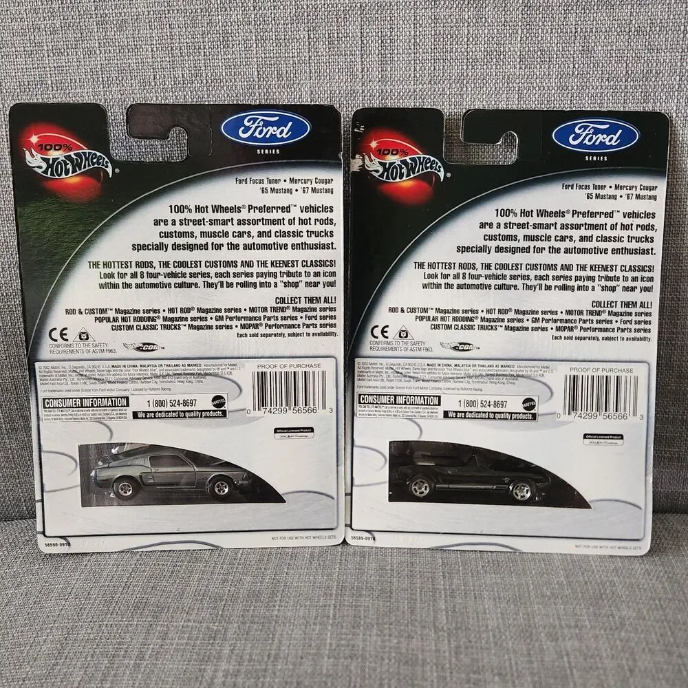 Lot of 2 NIP 100% Hotwheels Ford Series 65' and 67' Mustang 1:64 Die Cast Cars